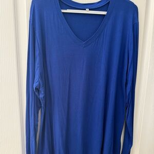 Women's Blue V-Neck Long Sleeve Top